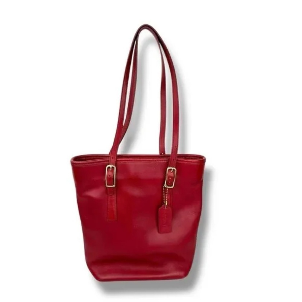 COACH Vintage Red Leather Tote Bag with Gold Accents - Picture 2 of 16